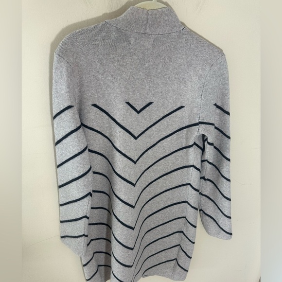 Nine West Women's Clean Collar Coatigan Sweater tan black stripe  Size XS NWT - Picture 2 of 7